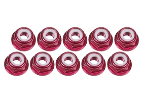 3RACING Accessories 4mm Aluminum Flanged Lock Nuts (10 Pcs) - Red - 3RAC-NF40/RE