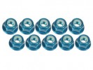 3RACING 3mm Aluminum Flanged Lock Nuts (10 Pcs) - Light Blue - 3RAC-NF30/LB