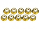 3RACING 4mm Aluminum Flanged Lock Nuts (10 Pcs) - Gold - 3RAC-NF40/GO