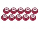 3RACING Accessories 4mm Aluminum Flanged Lock Nuts (10 Pcs) - Red - 3RAC-NF40/RE