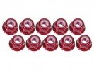 3RACING 3mm Aluminum Flanged Lock Nuts (10 Pcs) - Red - 3RAC-NF30/RE