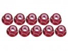 3RACING 3mm Aluminum Flanged Lock Nuts (10 Pcs) - Red - 3RAC-NF30/RE