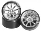 3RACING 1/10 On Road Car 9 Spoke Wheel & Tyre Set For Drift(5mm Offset) - WH-24/SI