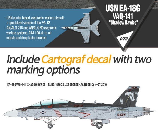 Academy 1/72 USN EA-18G "Shadow Hawks" US Aircraft Plastic model kit #12560 