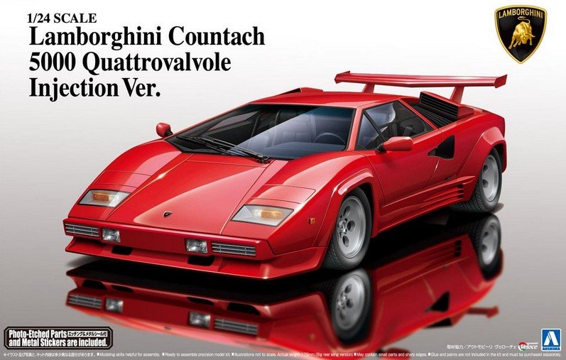 Aoshima AO-01154 - 1/24 Super Car No.18 Lamborghini Countach 5000 QV Quattrovalvole Injection Ver. 1988 w/PE Parts/Engine 011546