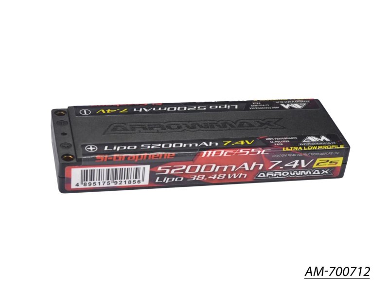 Arrowmax AM-700712 AM Lipo 5200mAh 2S TC Ultra Low Profile - 7.4V 55C Continuous 110C Burst 5mm (Si-Graphene)
