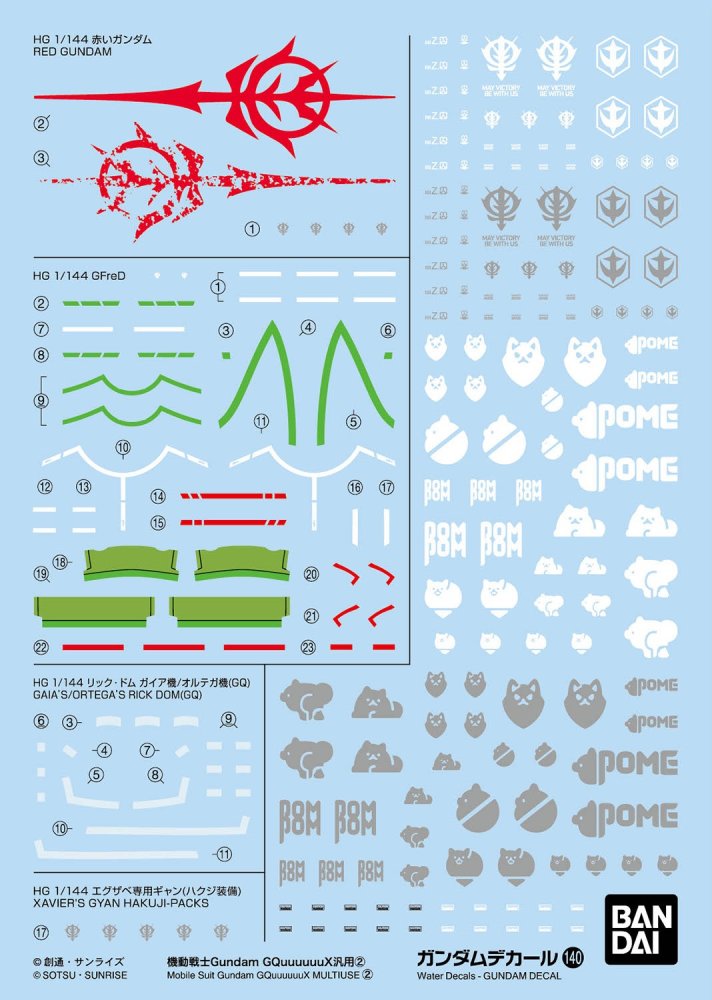 Bandai 5068692 - Gundam Decal 140 For Mobile Suit Gundam Gquuuuuux Multiuse 2