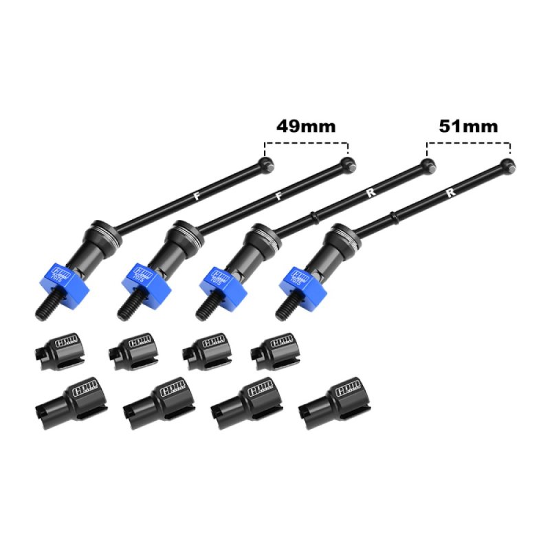 ARRMA GRANITE GROM MEGA 4140 Carbon Steel Front & Rear CVD Drive Shafts With Alloy 7075 Wheel Hex (Pins Thickened 2mm) - GPM MGG4951V2