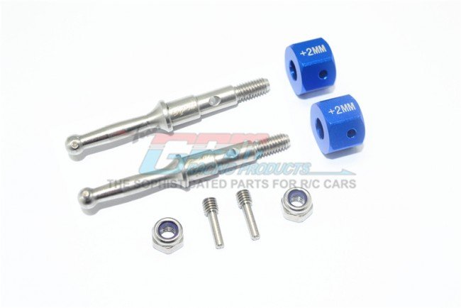 TAMIYA T3-01 DANCING RIDER Stainless Steel Rear Wheel Shaft W. Aluminum Hex Adapter (+2mm) - 8pc set - GPM T3023SR/+2MM