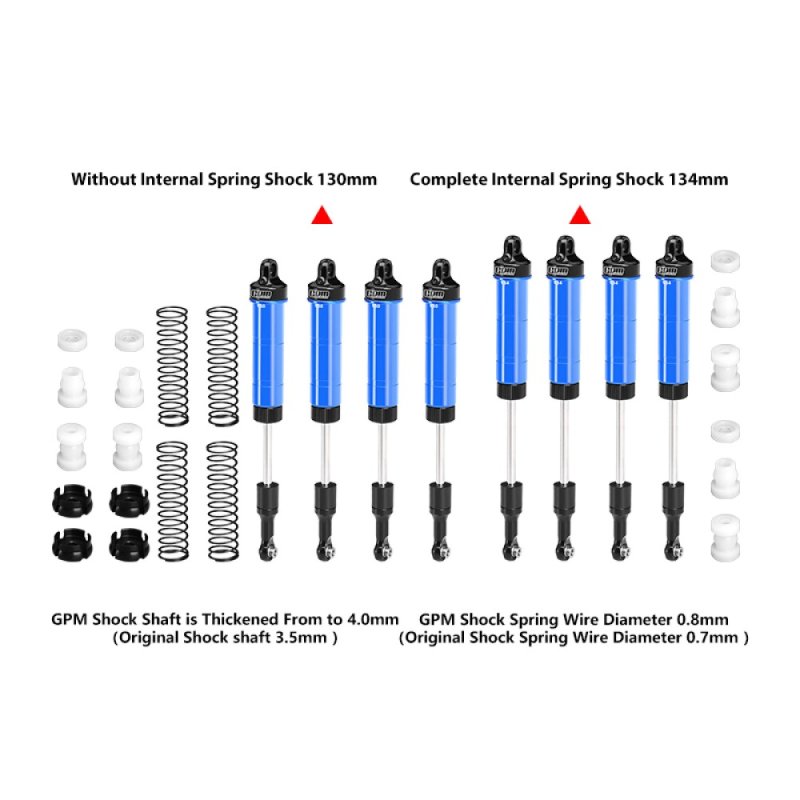 TEAM LOSI LMT 2.0 Grave Digger 4X4 Solid Axle Brushless Monster Truck 6061-t6 Alloy Front & Rear Complete Internal Spring Shock set (130mm And 134mm) - GPM LMT2130134