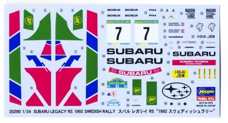 Kit Modèle Plastique Subaru Legacy RS Rally 1992 - 1/24 Hasegawa 20577 - Neuf, Import Japon
