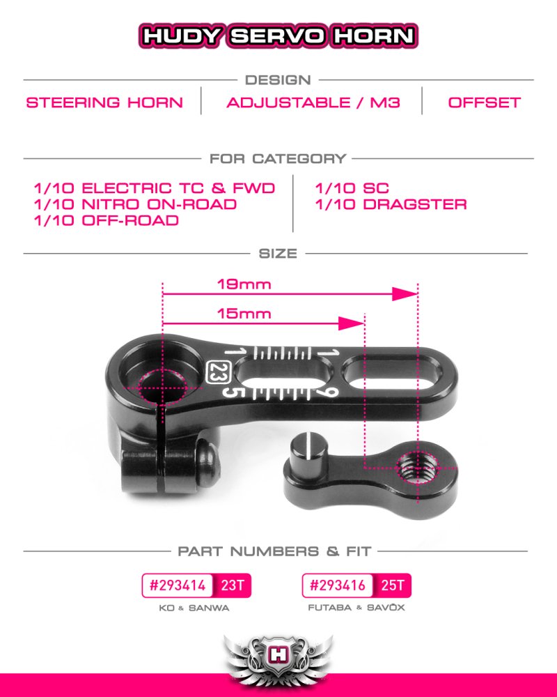 HUDY 293416 - Aluminium Adjustable Clamp Steering Servo Horn - FUTABA, SAVOX - 25T