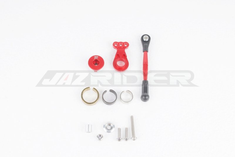 Jazrider Tamiya GF-01 Chasis Aluminium Hi-torque Servo Saver 25T w/Aluminium Tie Rod Set (Red)