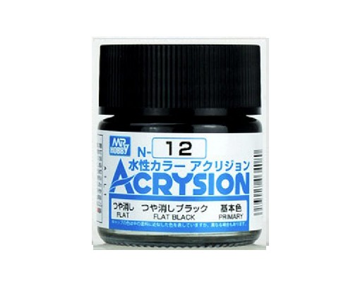 Mr.Hobby GSI-N12 - Acrysion Acrylic Water Based Color Flat Black - 10ml