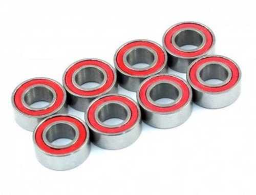 RAD-BB-20002 5x10x4mm Ceramic Ball Bearing, 8 pcs, Red Rubber Seal