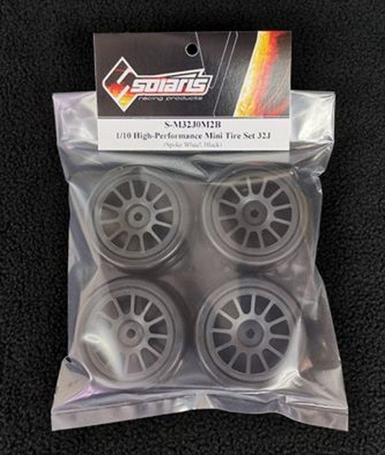 Solaris S-M32J0M2B 1/10 High-Performance Mini Slick Tire Set 32-J Spoke Wheel (4 pcs/set)