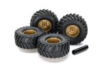 Tamiya 15552 - Jr Treaded Large Diameter Tire w/ Gold Wheel Set