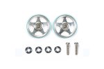 Tamiya 95397 - 19mm Aluminum 5 Spoke Rollers with Plastic Rings (Light Blue)