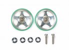 Tamiya 95493 - 19mm Aluminum Rollers (5 Spokes) w/Plastic Rings (Green)