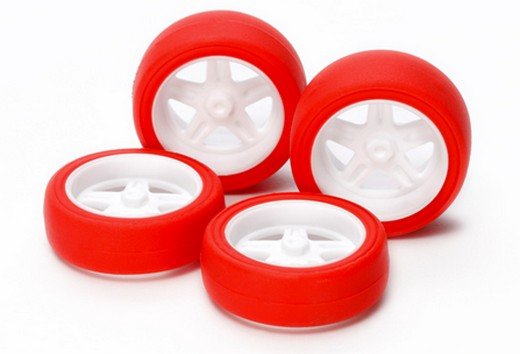 Tamiya 15504 - GP504 Super X/XX Large-diameter 5 Spark Wheel & Hard Slick Tires (Red)