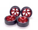 Tamiya 95592 - Super Low-Profile Tire & Red Plated 5-Spoke Wheel Set (Neo VQS) Mini 4WD Japan Cup 2020 Limited