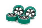 Tamiya 95686 - Jr Small Diameter Low Profile Tire w/A-Spoke Black Plated Wheel Set