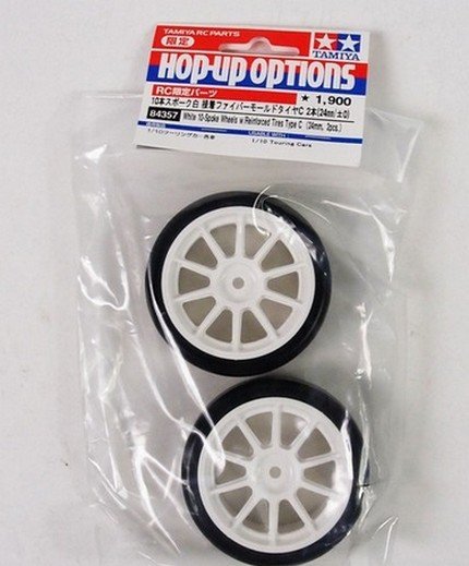 Tamiya 84357 - RC 10-Spoke White Wheels 2pcs - w/Reinforced Tires Type C 24mm