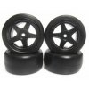 Team Powers Mini Rubber Tire Set ( Pre-Glued, 28R, 1set 4pcs, Blk) - for any Tamiya M-chasis car or Mini 1:10 Touring car (TP-MPG2804) (Blk)
