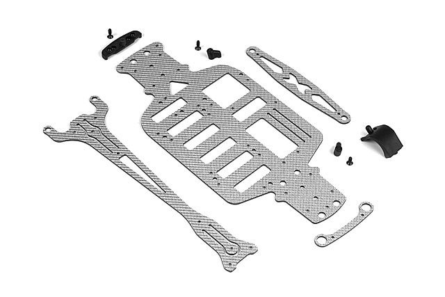 XRAY 381154 M18 PRO Graphite Chassis, Top Deck, Batt. & Bumper Holder Set - Silver