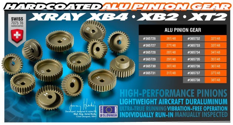 XRAY 365726 - Aluminum Pinion Gear 26T/48P for RC Models